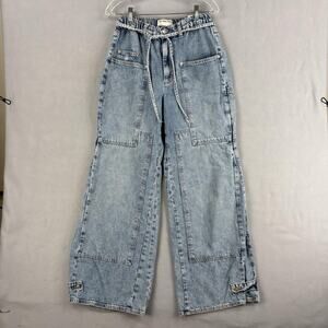 We The Free CRVY Outlaw Jeans Womens Small Light Wash Mid Rise Wide Leg Belted